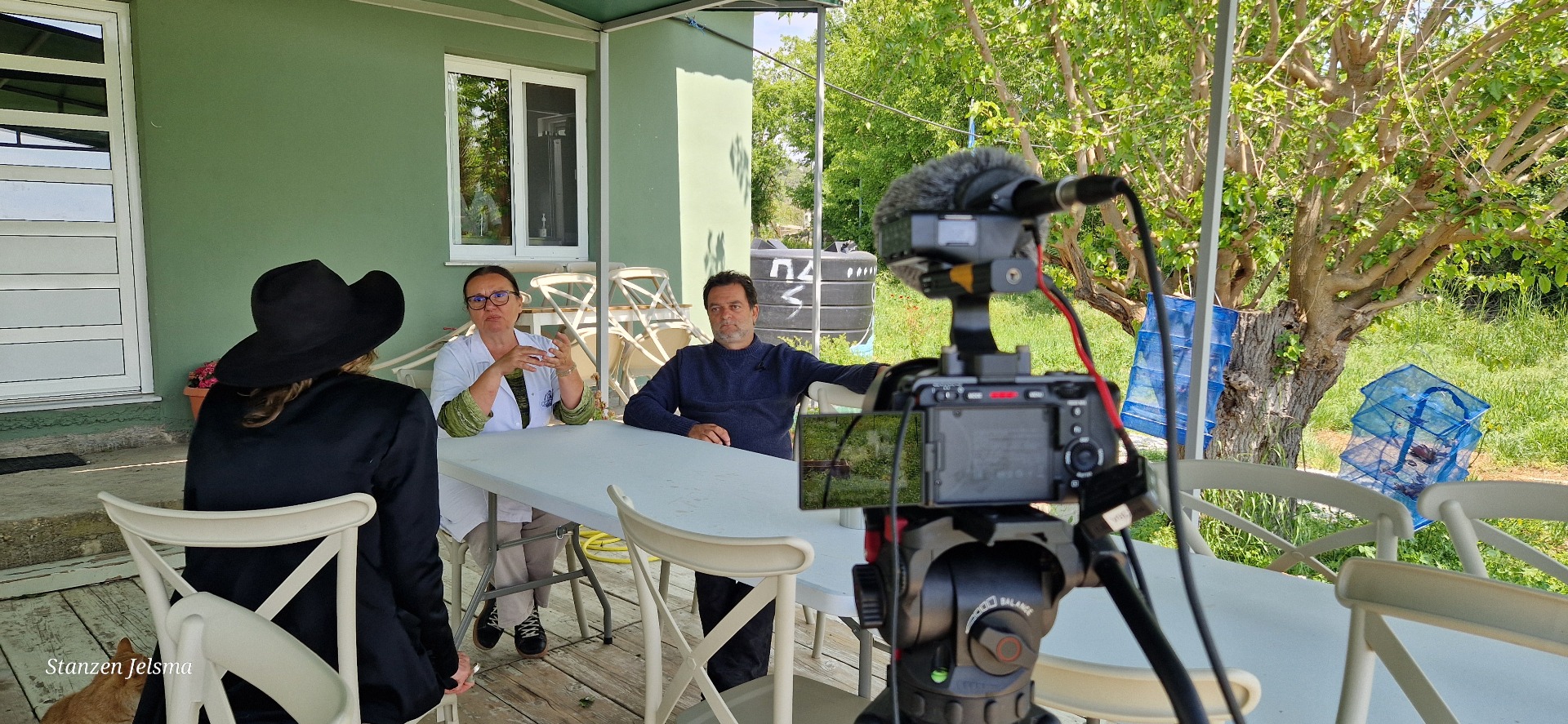 Conducting an interview on location